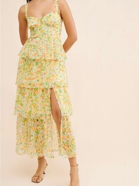 ASTR the label Yellow Floral Tiered Midi Dress
